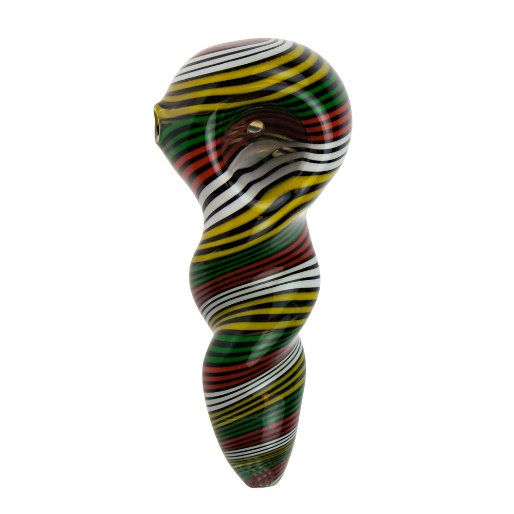 G-Spot Glass Spoon Pipe - Blue Glass with Dark Rasta Stripes - Top view