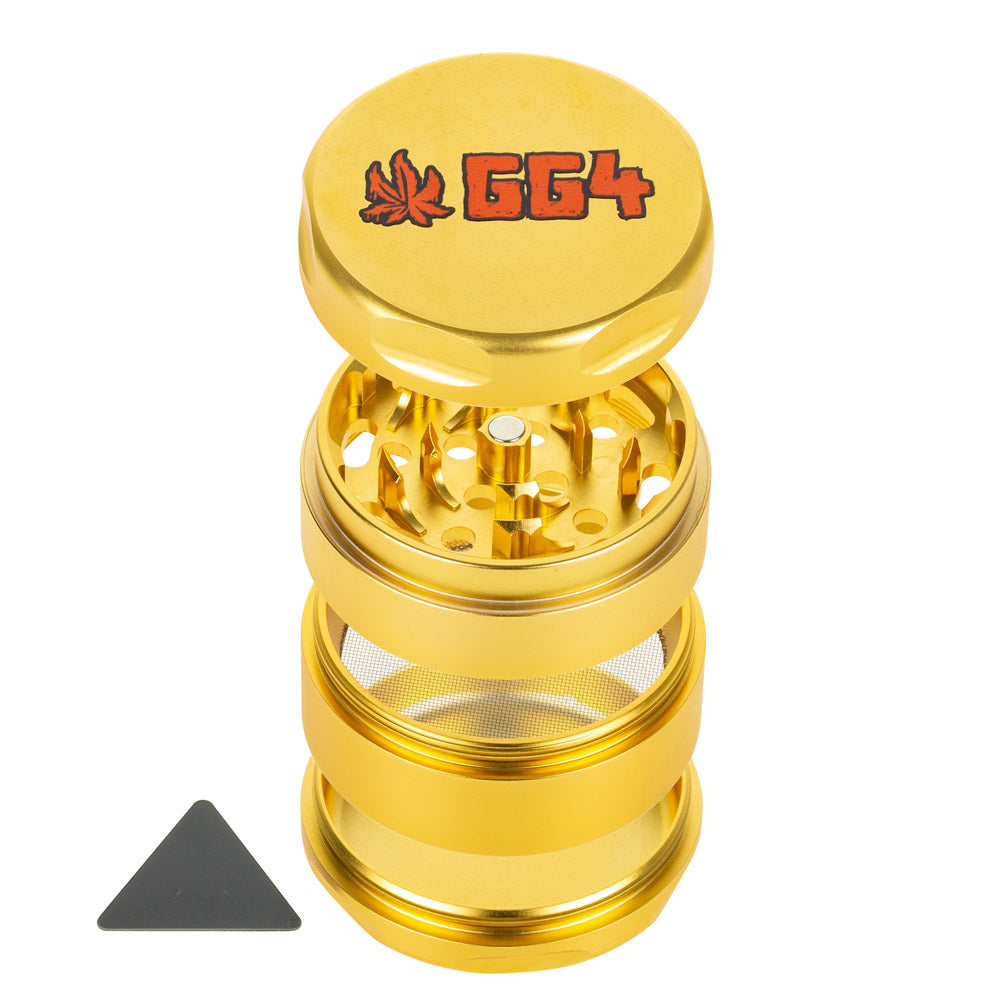 Famous Brandz Puff Puff Pass 4-Part Aluminum Herb Grinder | Gorilla Glue #4 - Disassembled