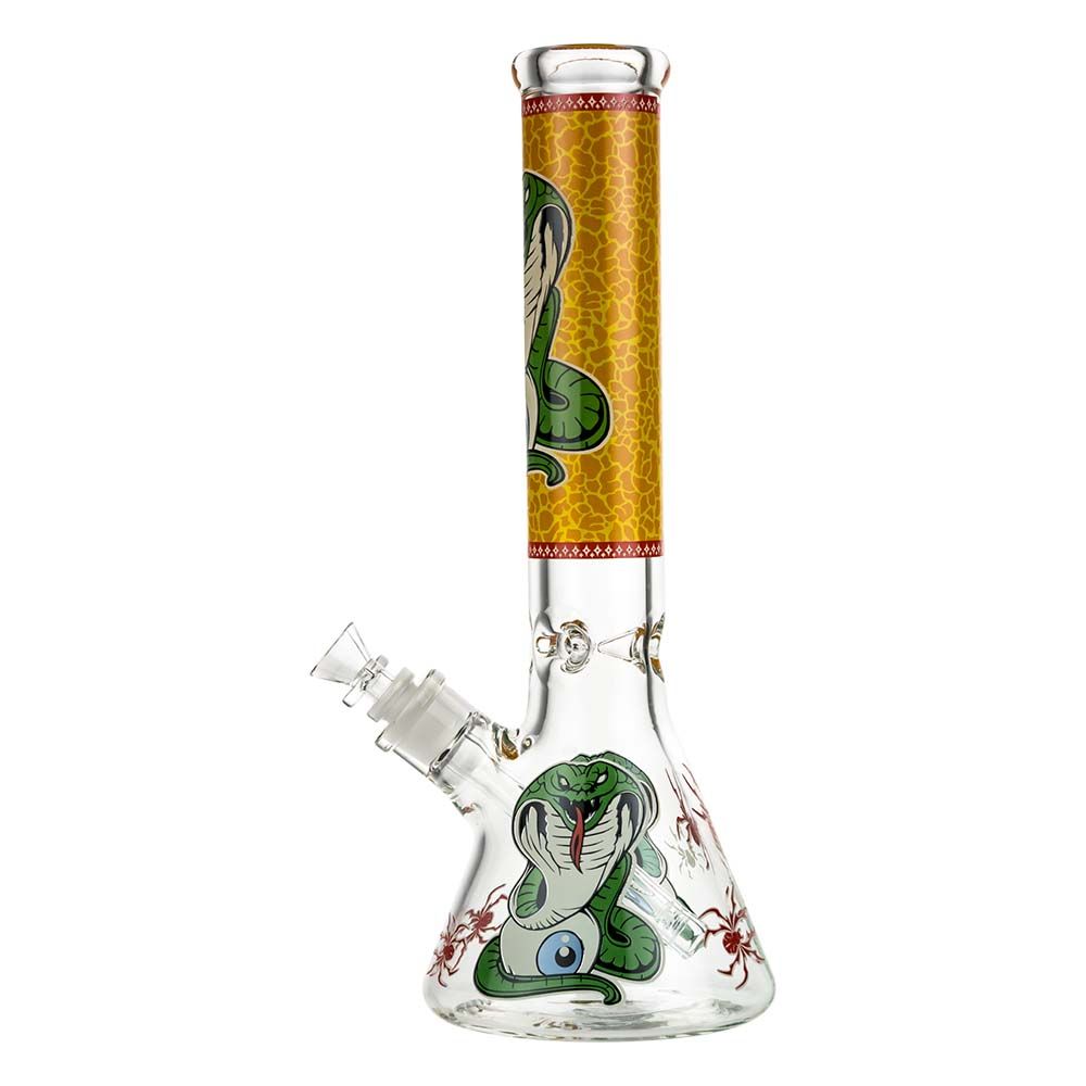 Beaker Ice Bong with Glow in the Dark Cobra Print | Yellow | Side view 2