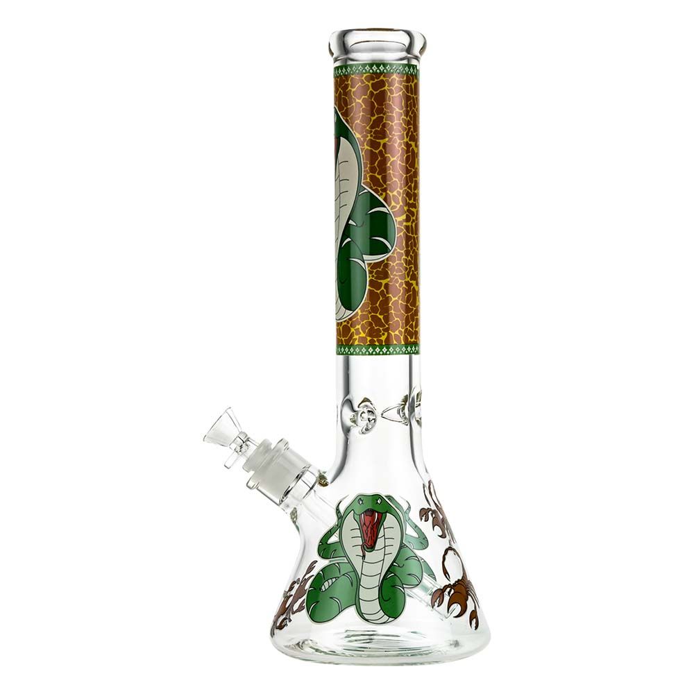 Beaker Ice Bong with Glow in the Dark Cobra Print | Brown | Side view 2