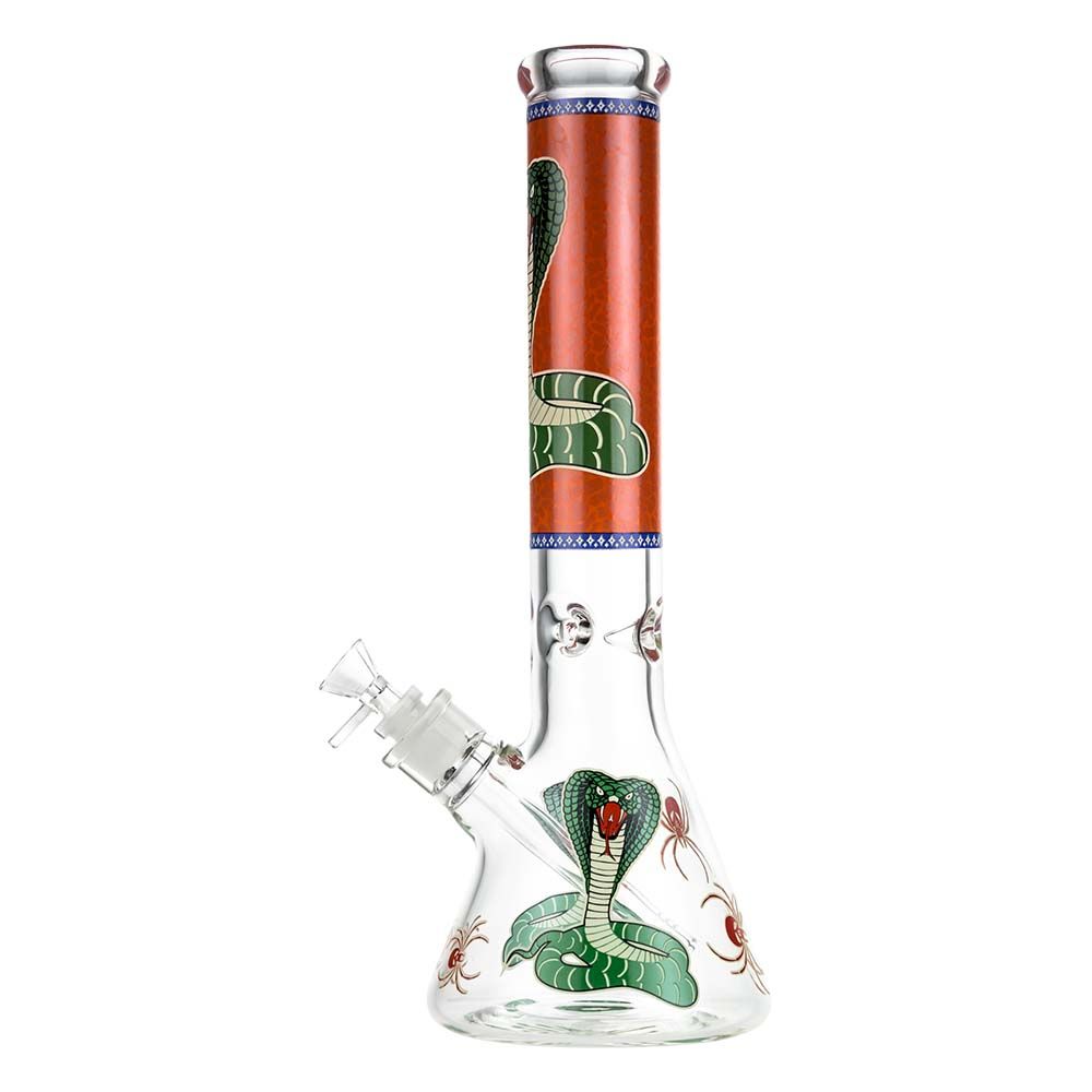 Beaker Ice Bong with Glow in the Dark Cobra Print | Orange | Side view 2