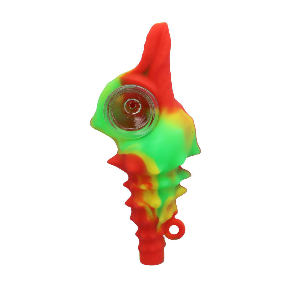 Silicone Shell Pipe with Loop and Glass Bowl | 4.5 Inch | Rasta | top view