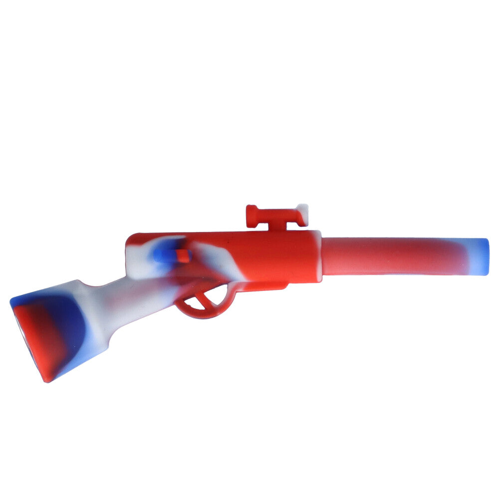 Silicone Shotgun Hand Pipe with Insert Glass Bowl | Red/White/Blue