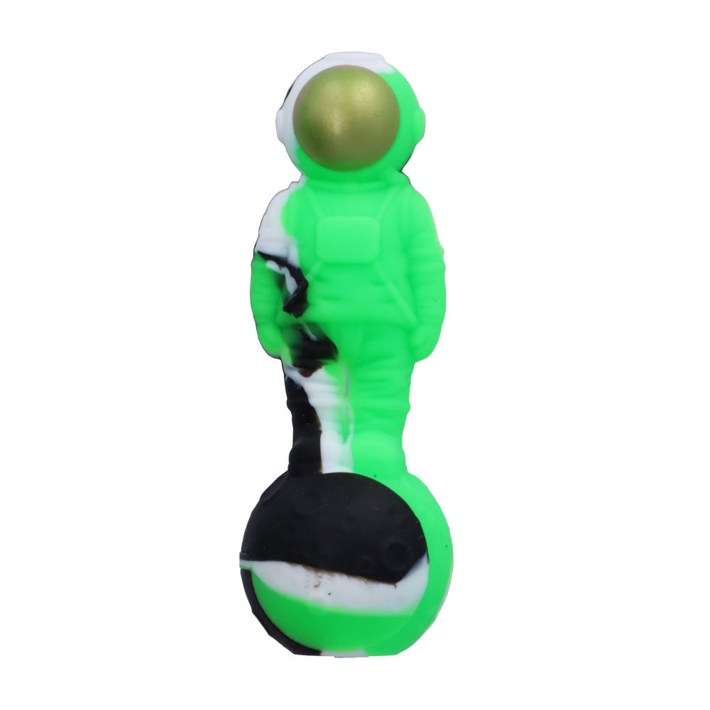 Silicone Astronaut Hand Pipe with Glass Bowl | 5 Inch | Black/Green | top view