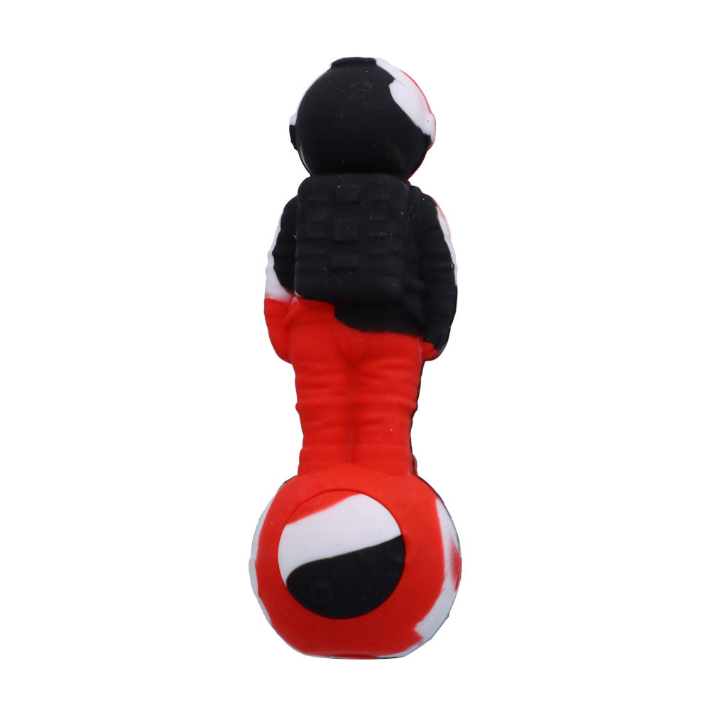 Silicone Astronaut Hand Pipe with Glass Bowl | 5 Inch | Black/Red | bottom view