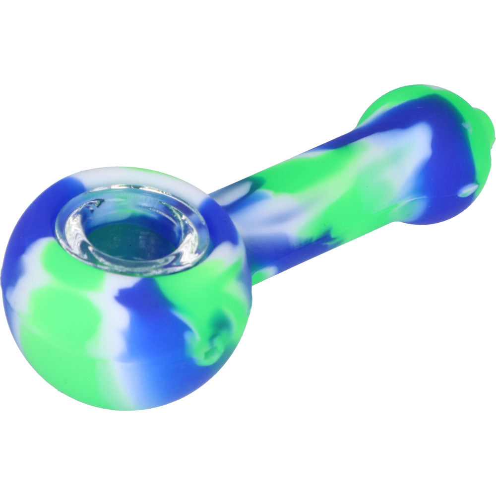 Silicone Spoon Pipe with Glass Bowl | 4.5 Inch | Blue/Green | side view 1