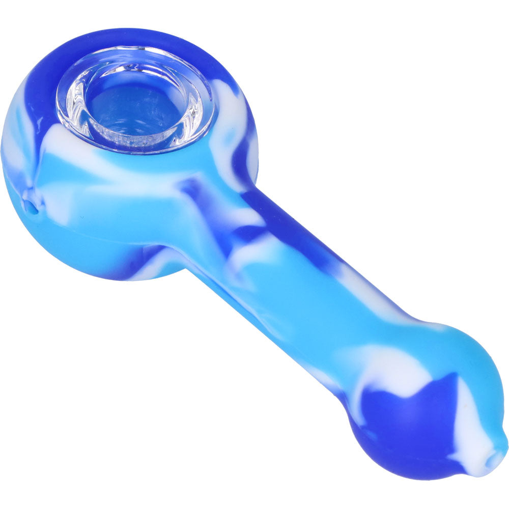 Silicone Spoon Pipe with Glass Bowl | 4.5 Inch | Blue | side view 3