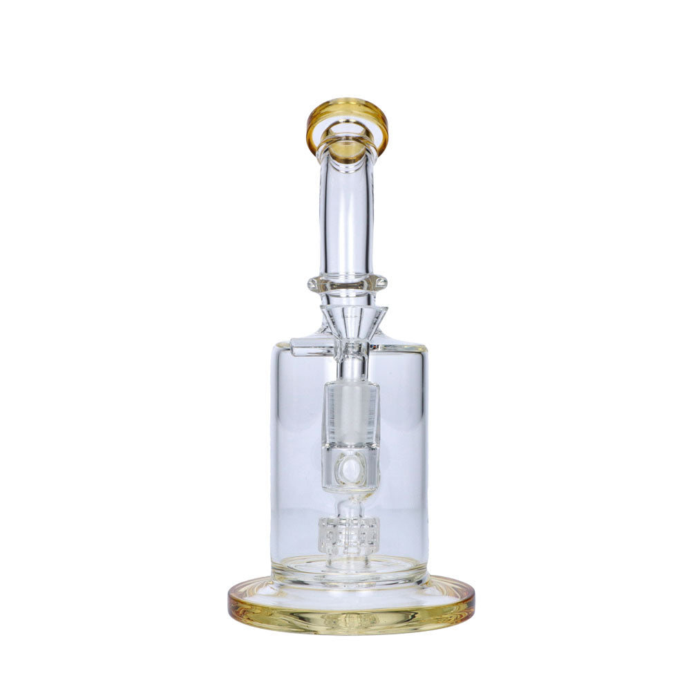Glass Glycerine Beaker Bubbler with Drum Percolator | Yellow | front view