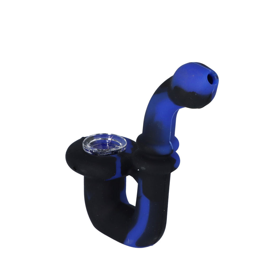 Silicone Sherlock Pipe with Glass Bowl | Random Color | Blue | side view 3