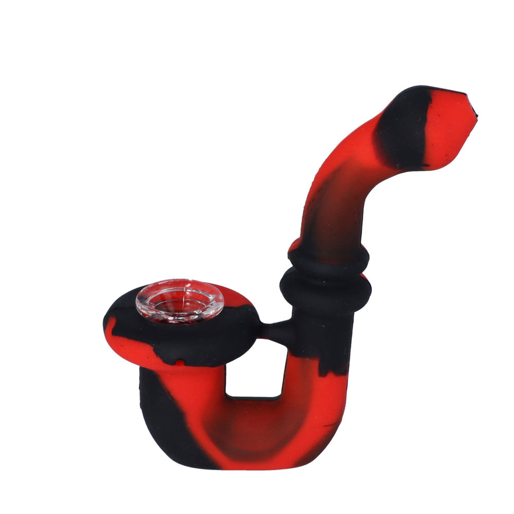 Silicone Sherlock Pipe with Glass Bowl | Random Color | Red | side view 2