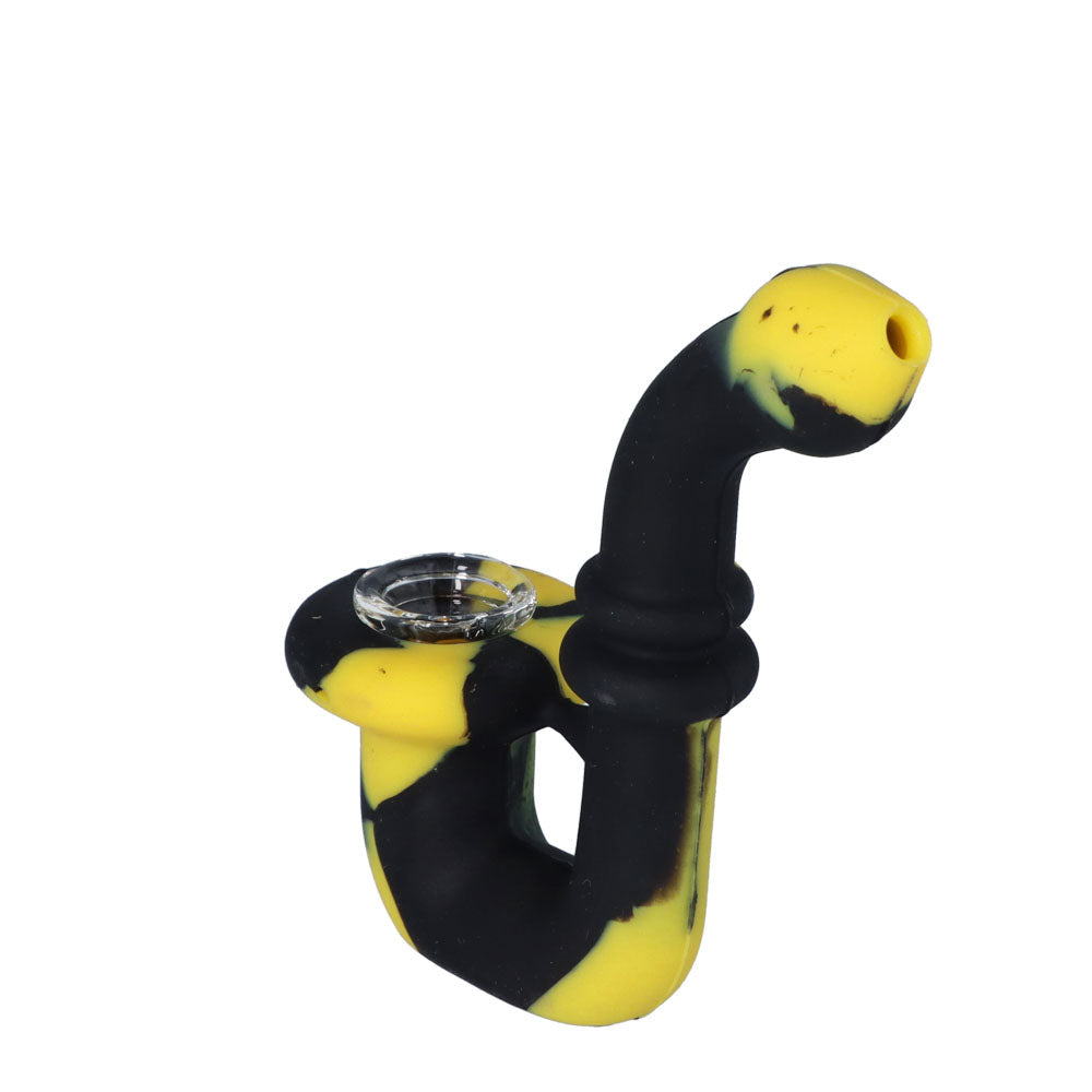 Silicone Sherlock Pipe with Glass Bowl | Random Color | Black/Yellow | side view 3