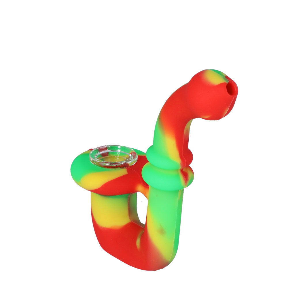 Silicone Sherlock Pipe with Glass Bowl | Random Color | Rasta | side view 3