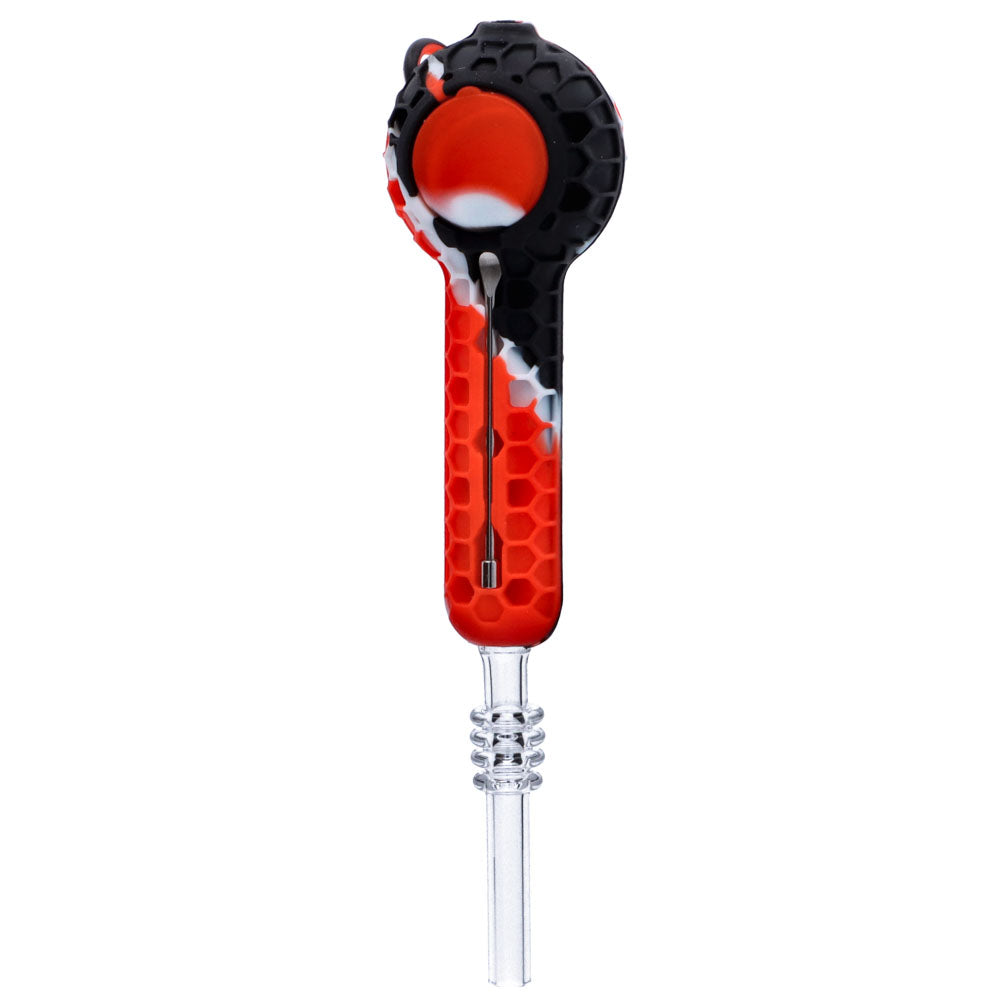 Silicone Spoon Pipe with Glass Bowl and Cap | 4 Inch | Red/Blank | bottom view