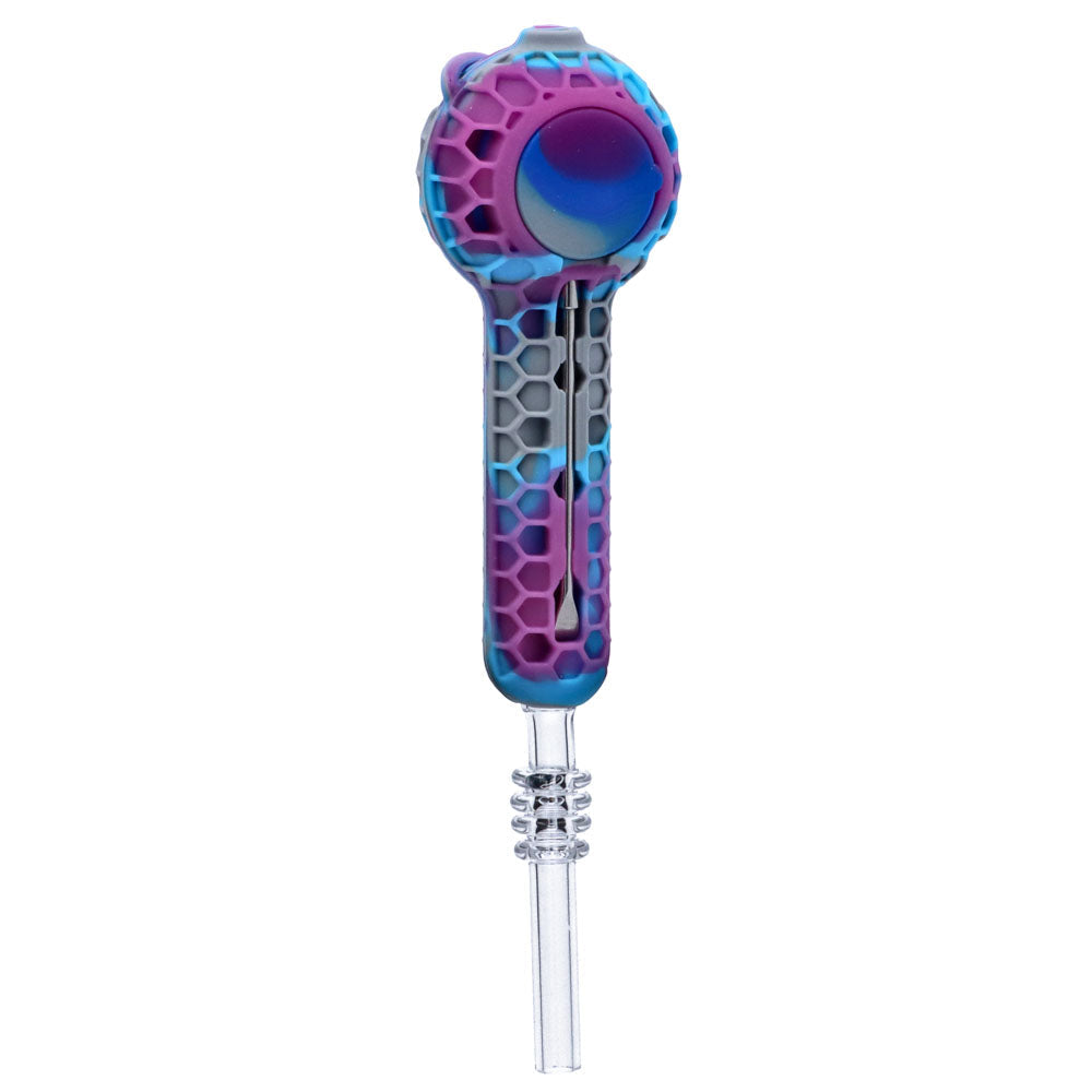 Silicone Spoon Pipe with Glass Bowl and Cap | 4 Inch | Purple/Grey | bottom view