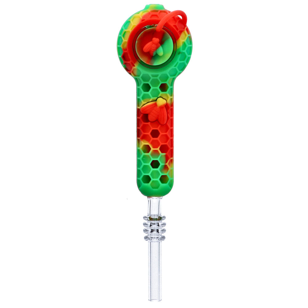 Silicone Spoon Pipe with Glass Bowl and Cap | 4 Inch | Rasta | top view