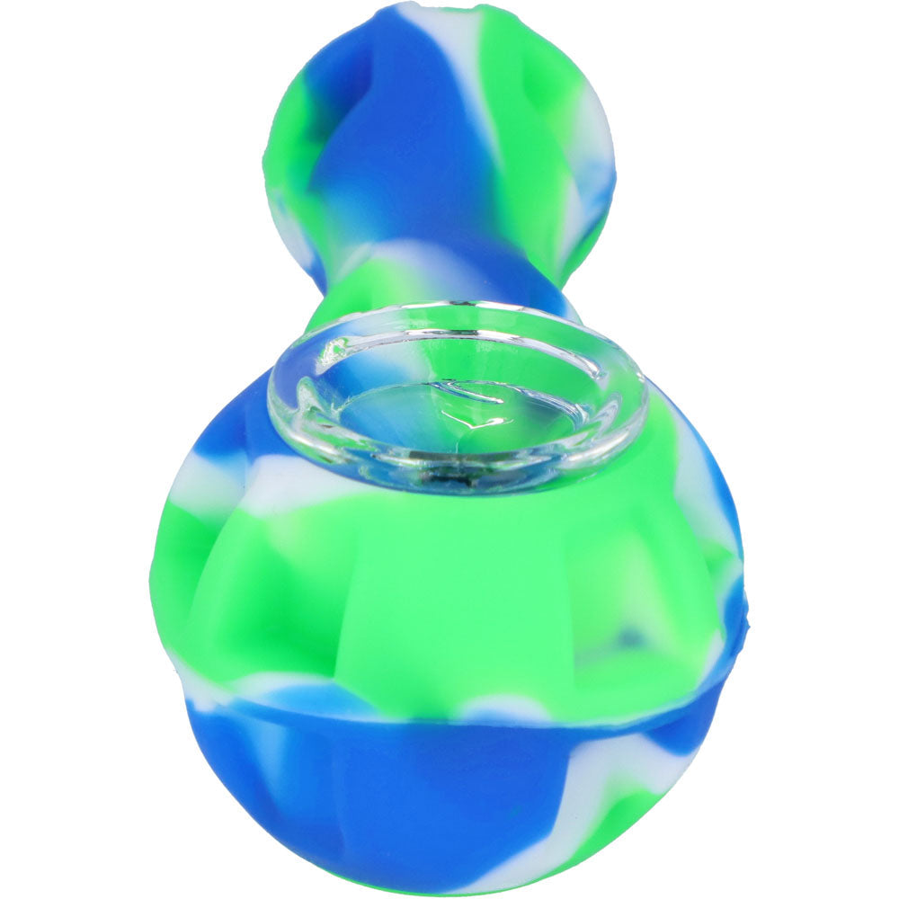 Silicone 2 in 1 Pipe with Metal Dab Tool | Random Color | Green/Blue | front view