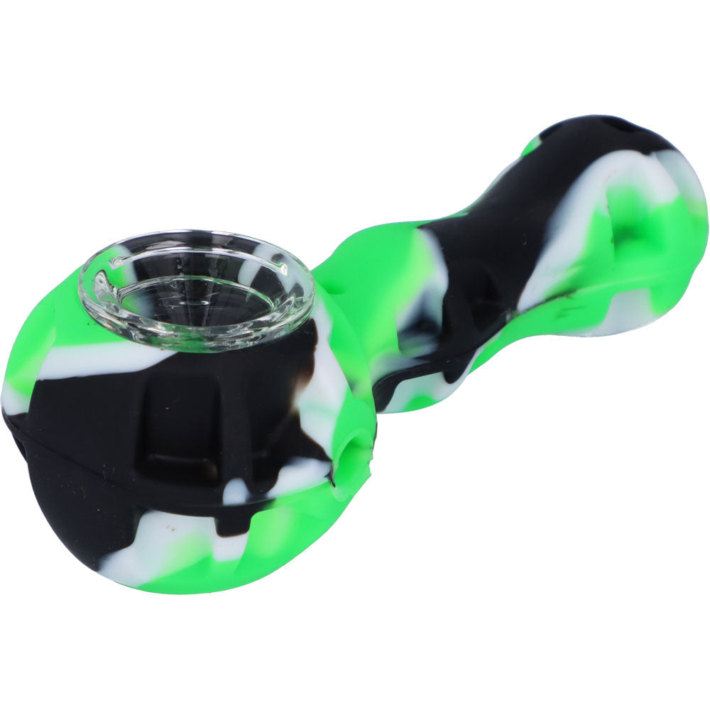 Silicone 2 in 1 Pipe with Metal Dab Tool | Random Color | Green/Black | side view 1
