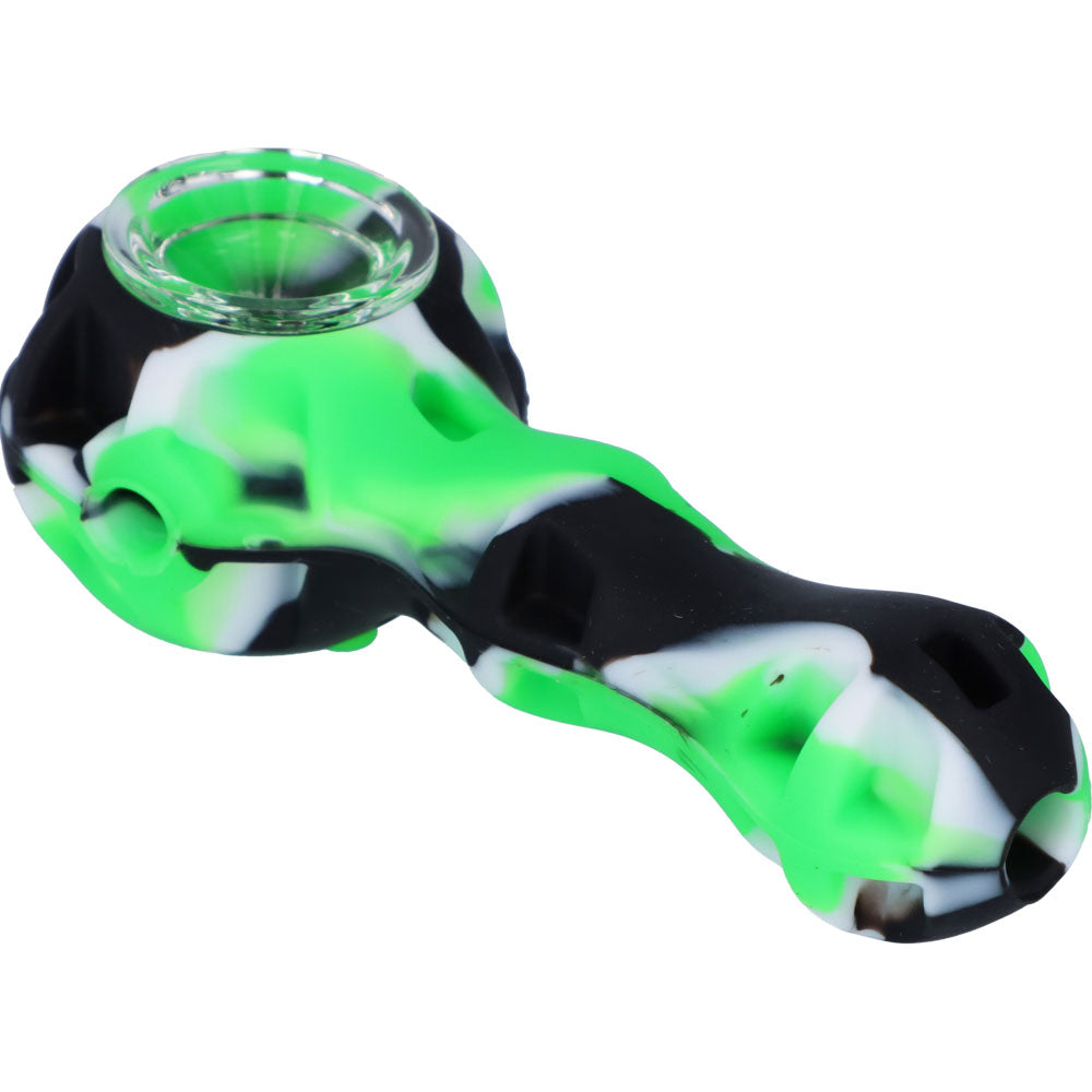 Silicone 2 in 1 Pipe with Metal Dab Tool | Random Color | Green/Black | side view 3