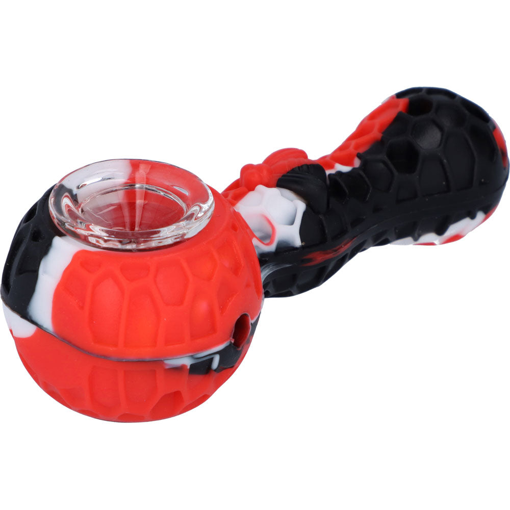 Silicone Spoon Pipe with Glass Bowl | 4.5 Inch | Random Multi-Colored | Red | side view 1
