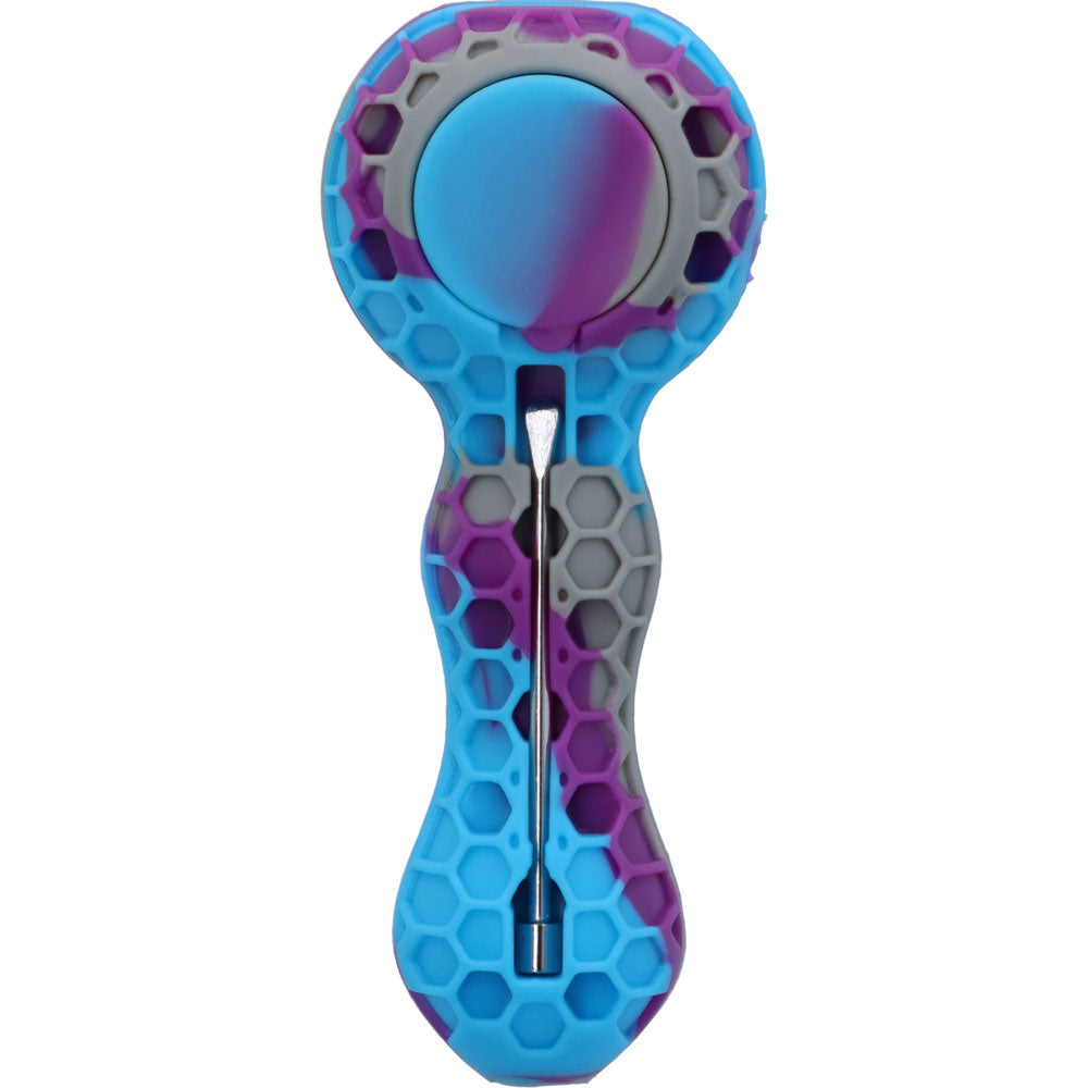 Silicone Spoon Pipe with Glass Bowl | 4.5 Inch | Random Multi-Colored | Grey | bottom view