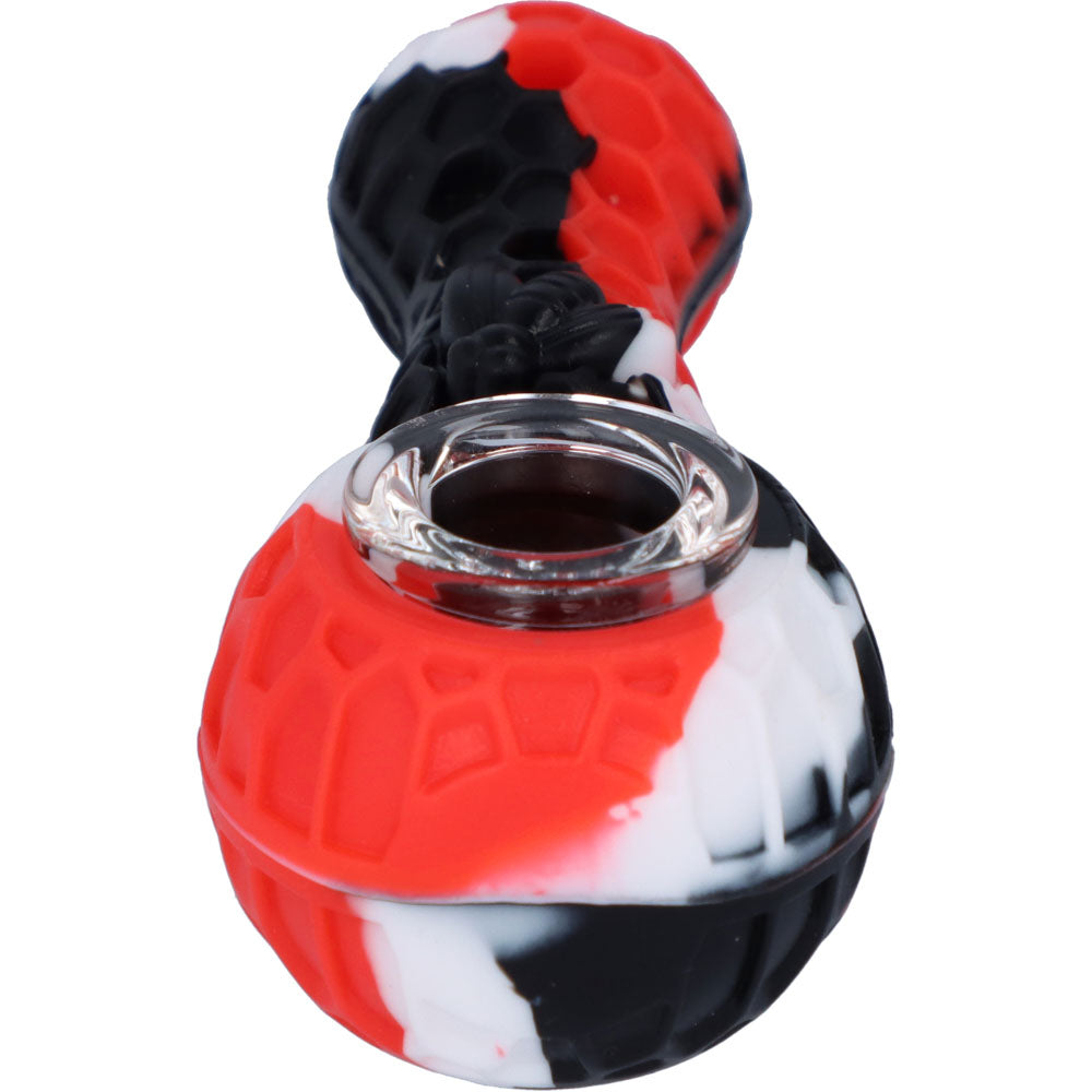 Silicone Random Color Spoon Pipe with Glass Bowl | 4.5 Inch | Red | front view