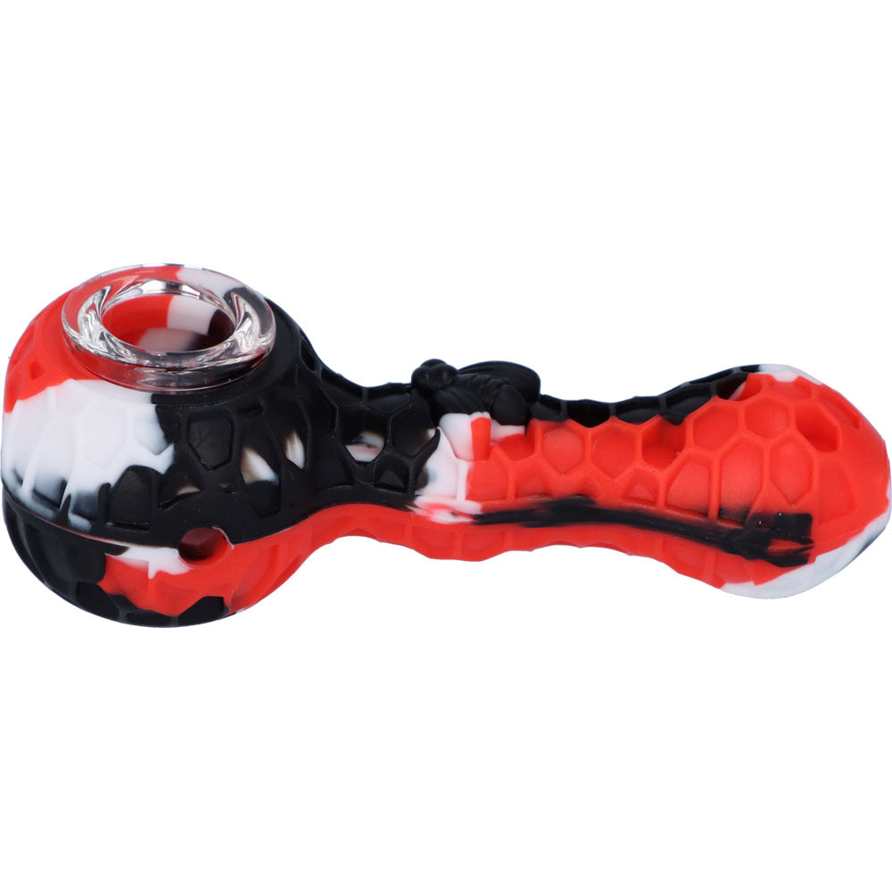 Silicone Random Color Spoon Pipe with Glass Bowl | 4.5 Inch | Red | side view 2