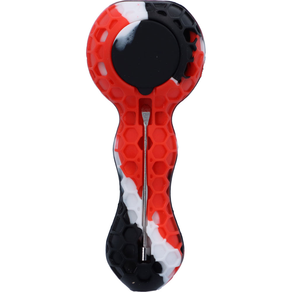 Silicone Random Color Spoon Pipe with Glass Bowl | 4.5 Inch | Red | bottom view