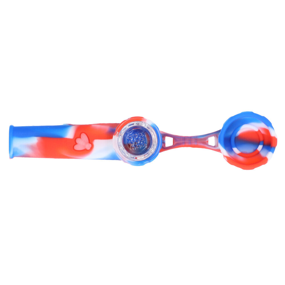 Silicone Spoon Pipe with Glass Bowl and Silicone Lid | Red/White/Blue - Lid Off