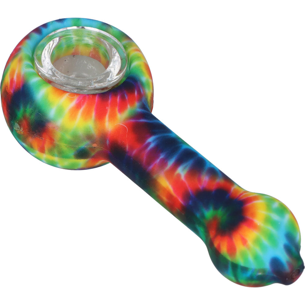 Silicone Spoon Pipe with Glass Bowl | Random Multi-Color | 4.5 Inch | Tie Dye | side view 3