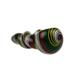 G-Spot Glass Spoon Pipe - Blue Glass with Dark Rasta Stripes - Side view 4